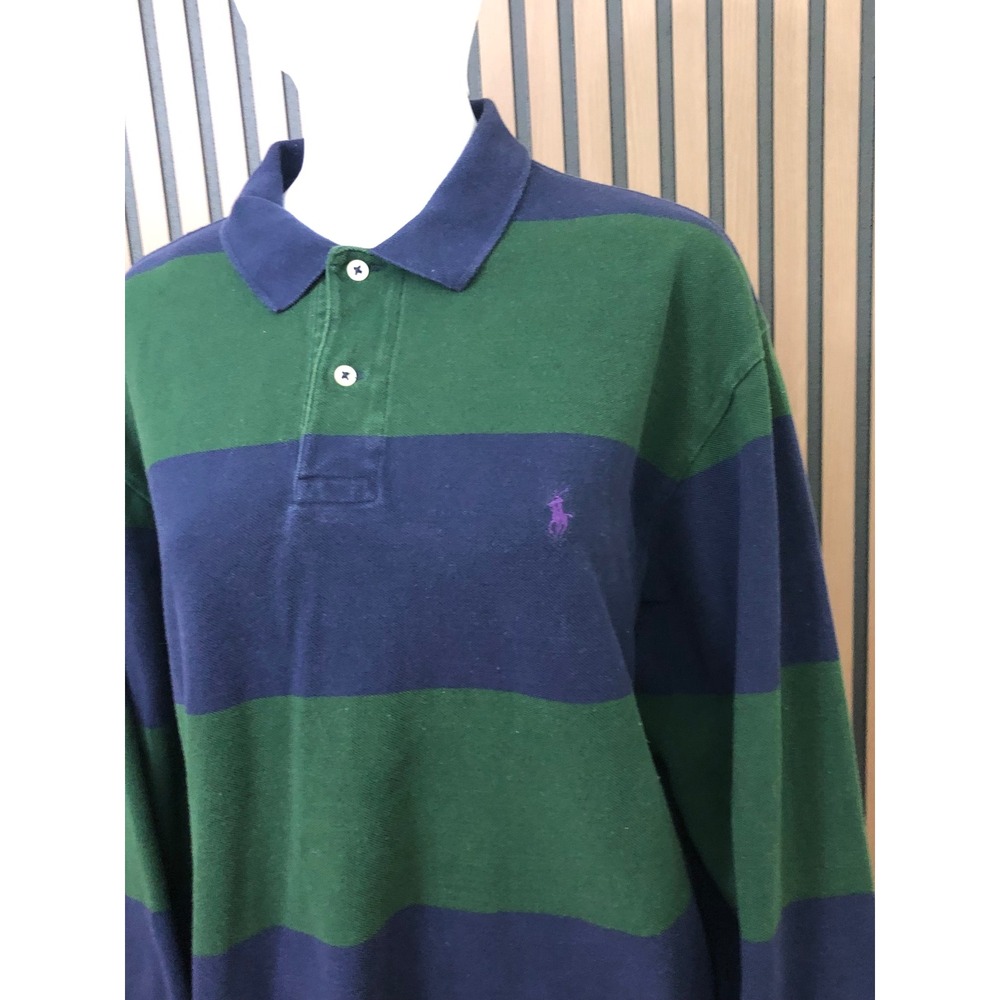 Polo Ralph Lauren Rugby Men's Shirt Long Sleeve Striped Logo XL Green Navy‎ - Picture 2 of 10